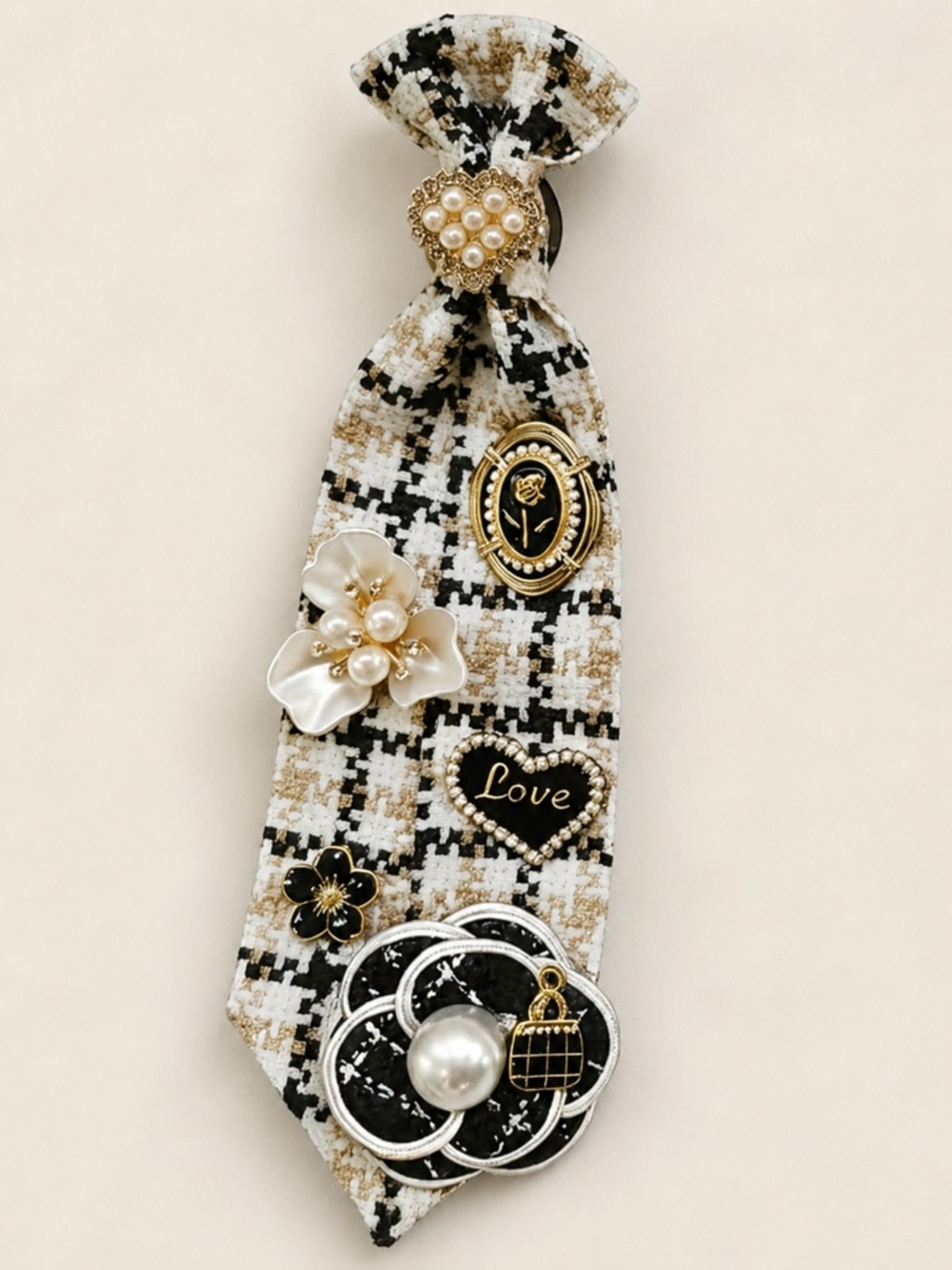 Embellished Statement Clip-On/Pin Tweed Tie - Picture 9 of 12